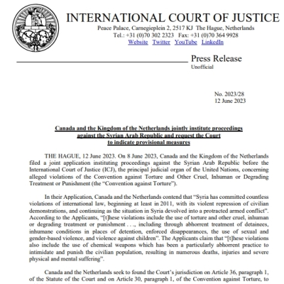 Syria to face torture claims at ICJ